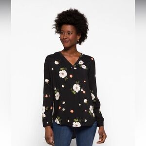 Brina & Em Lemmy V-Neck B&W Relaxed Floral Buttoned Blouse Women's XXL